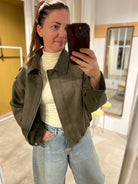 Suede look bomberjack dames groen 