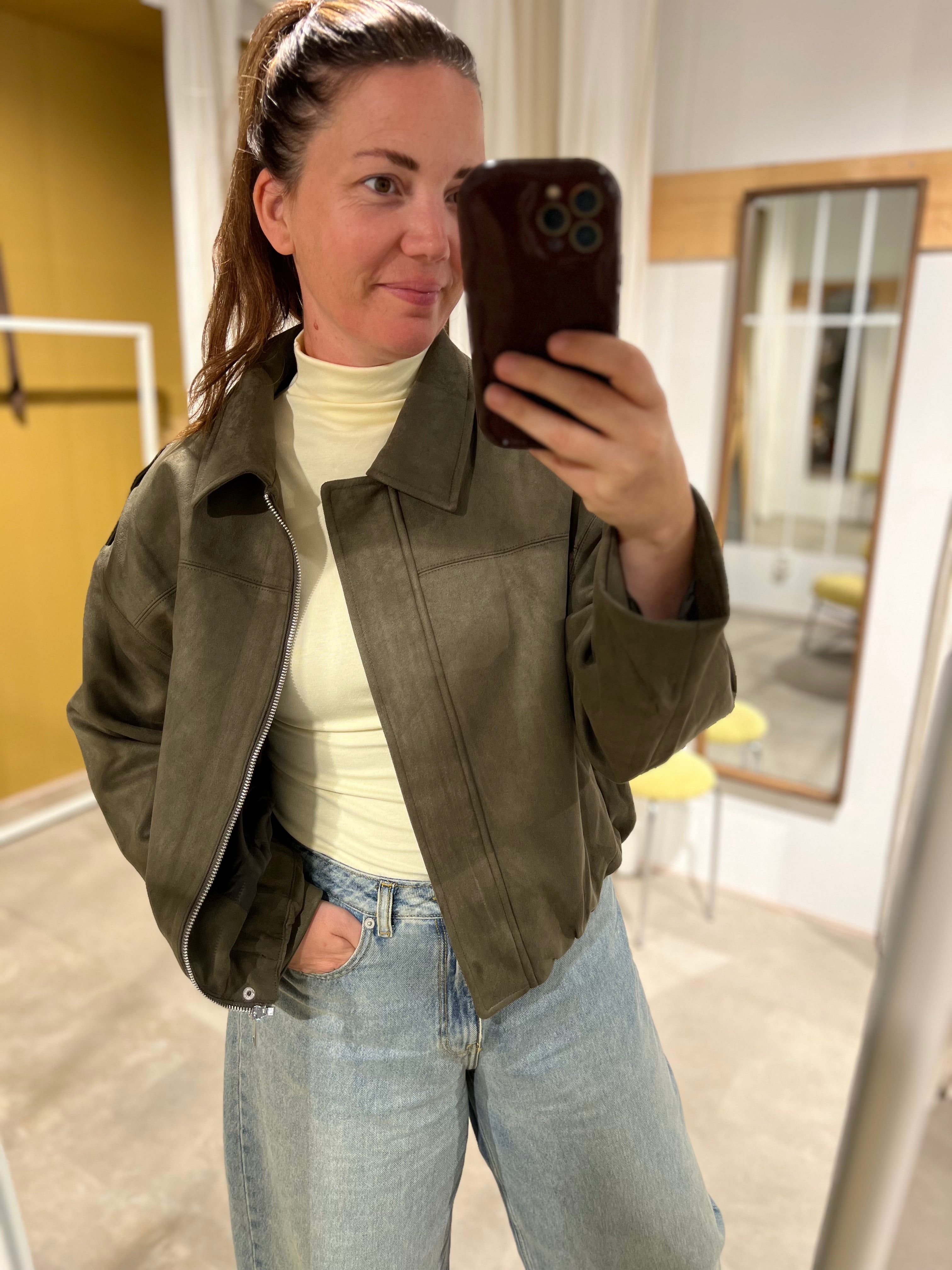 Suede look bomberjack dames groen 