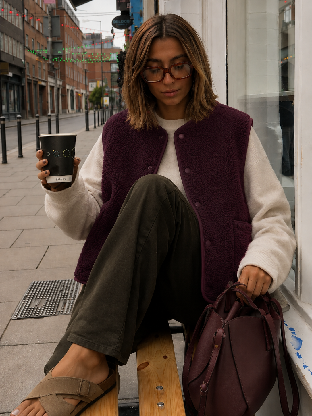 Teddy gilet burgundy dames  JJXX
